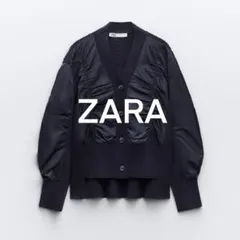 ZARA ネイビー 布帛ドッキングカーディガン