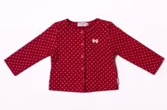 【美品】ミキハウス カーディガン 90 赤 ドット リボン キラキラボタン