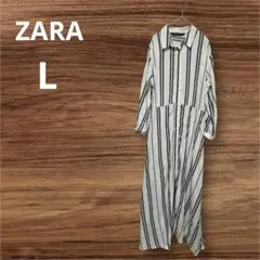 ZARA ストライプ 長袖シャツワンピース 羽織 Lサイズ