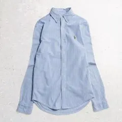 【現行QRタグ】ラルフ　ストライプボタンダウンシャツ　カラフルポニー刺繍　青ｘ白