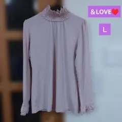 【アンドラブ】　タートル袖フリルカットソー　ピンク　Ｌ