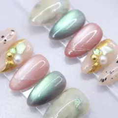 1006 ネイルチップSサイズ 韓国 ニュアンス ビジュー マグネット 個性派