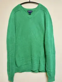 90s Lands' End Vネックセーター Lサイズ グリーン
