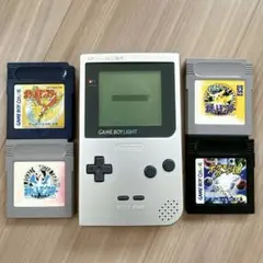 【動作品】ゲームボーイライト シルバー 本体 ポケモン4本セット