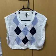 アーガイルニットベスト ホワイト