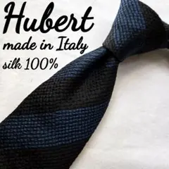 美品　Hubert ブルー　ブラック　ストライプ　　　　　 シルク　ネクタイ