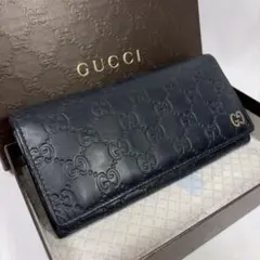 GUCCI 長財布 シマ GG 二つ折り財布 レザー 紺色 ネイビー