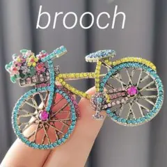 ブローチ 自転車ラインストーン キラキラ ピンブローチ レトロ ブルー