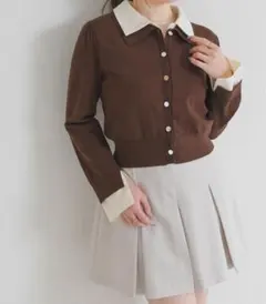レイヤード衿付きニット　ブラウンのサムネイル