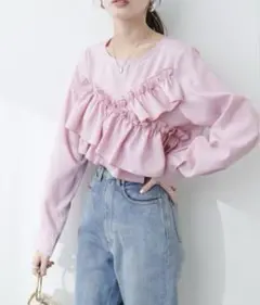 【未使用品】natural couture アシメフリルブラウス　ピンク