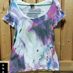 RNA水彩スプレーアート風Tシャツ　カットソー　フレンチスリーブ気味