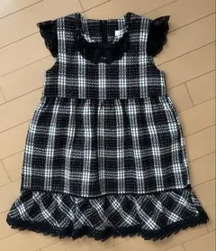 ワンピース 黒白 チェック柄130cm 発表会 結婚式