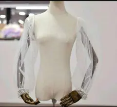 ホワイト パール付きシースルーつけ袖