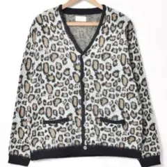 BACKERS・ミントカラー・ブルー・レオパード・ヒョウ柄・モヘア・カーディガン