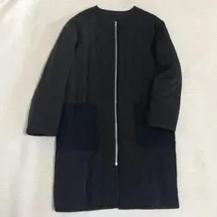 ミラオーウェン　キルティングコート　ノーカラー　中綿　コクーン　黒　ロング丈