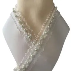 重ね衿　伊達襟　飾り衿　パール　レース　白　ホワイト　和装小物