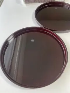 漆器 円形トレイ 2枚セット 深い赤色