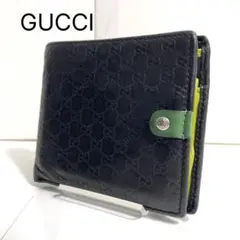 グッチ マイクロシマ 二つ折り財布 GG柄 型押し レザー 黒