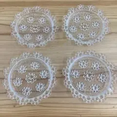 アデリア小皿4枚セット　クリアガラス　ピコット　コースター　小皿　昭和レトロ