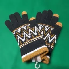 新品　未使用　幾何学模様 手袋 黒 白 茶色　ニット手袋　男女兼用