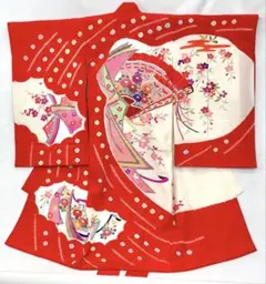 七五三お宮参り女児初着一つ身　長襦袢付　扇・部分絞り《子供476》#江戸小もーん