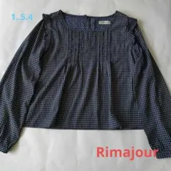 【Rinajour】ネイビー白チェック柄　ブラウス