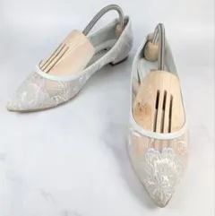 DIANA ダイアナ レース刺繍 ポインテッドトゥパンプス 23.5 白