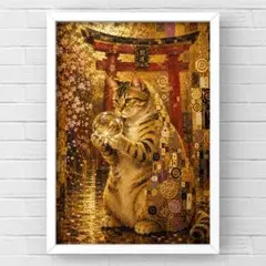 幸運を抱く、黄金の招き猫　開運と吉祥　額縁付き　グラフィックのサムネイル