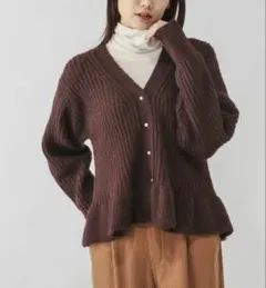 グローバルワーク　モヘヤタッチペプラムカーディガン