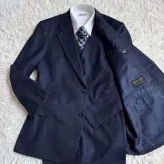スーツセットアップ 3ピース ウール 背抜き 濃紺 ストライプ BE5 M相当
