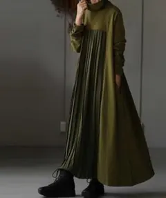 【antiqua】異素材 プリーツ 切り替え ワンピース【アンティカ】