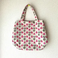 ハンドメイド　ラウンドトートバッグ　卵型　丸いバッグ　北欧柄　鹿