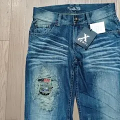 X frmワイド ストレートデニム ダメージ加工 30インチのサムネイル