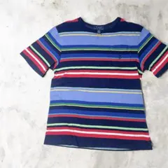 Y2K 現行 ポロラルフローレン マルチボーダー Tシャツ チビT ポケット