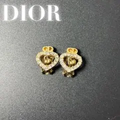 クリスチャンディオール　イヤリング　ゴールド　ラインストーン　ハート　CDロゴ