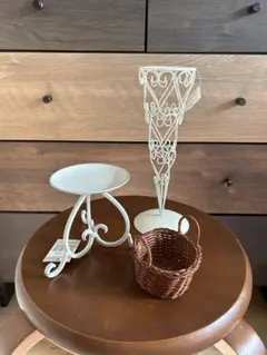 キャンドルスタンドオルフェ(小) ワイヤーフラワースタンド ミニ籐籠の３個セット