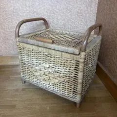 【ヴィンテージ】 ラタン　蓋付きバスケット　昭和　レトロ