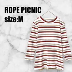 【ロペピクニック】モックネックマルチボーダートップス リブニット ストライプ