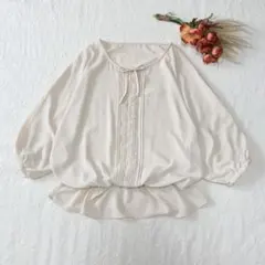 プロポーションボディドレッシング　レースリボン　ブラウス　ドルマン袖（M）