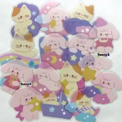 大きめサイズ★垂れ耳うさぎ＆猫ちゃん✕‬クリア【１５枚】フレークシール