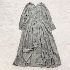 【美品】麻 OTONA 花柄ロングシャツワンピース グリーン系 前開きのサムネイル