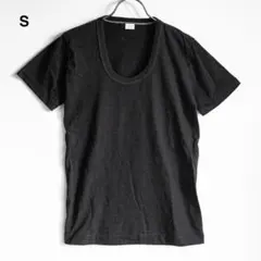 【希少】Uネック Tシャツ S ブラック無地 日本製のサムネイル