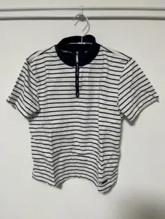 ストライプ ハーフジップ ポロシャツ 半袖