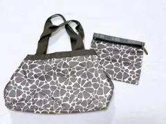 LESPORTSAC グレー ストーンパターン トートバッグ　ポーチ　セット