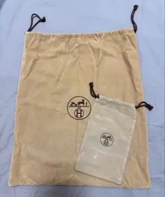 HERMES エルメス 保存袋 巾着 2点セット ベロア生地 ブラウン⁠