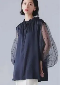 SALE★BEAMS ドット オーガンジー ギャザーブラウス 結婚式