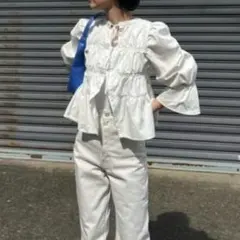 MOUSSY 2WAY DENIM SHIRRING ブラウス マウジー 白