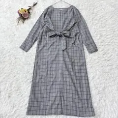 イーハイフンワールドギャラリー　長袖ワンピース　マキシ丈　リボン　グレー系　Ｆ