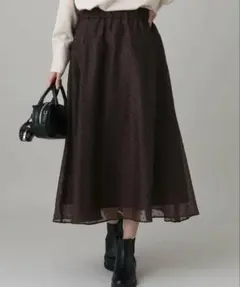 新品 タグ付 GLOBAL WORK シアー ドット スカート ブラウン L