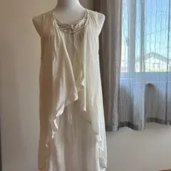 ノースリーブ 刺繍 スパンコール 付きアイボリー　Lのサムネイル